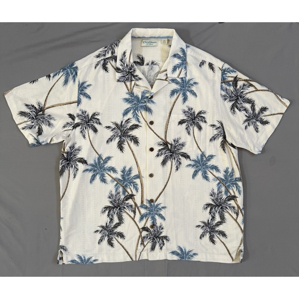 Men's Caribbean Silk Blend Short Sleeve‎ Shirt Palm Tree Print Size XL